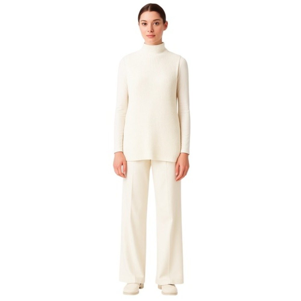 Poof Cream Ribbed Mock Neck Sleeveless Tunic‎ Sweater M Minimalist 50-73